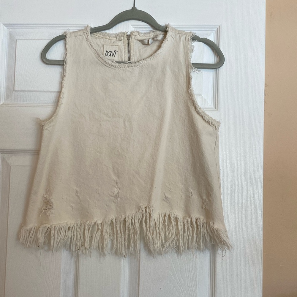 Zara Don’t Look Back White Denim Fringe Vest Size Small